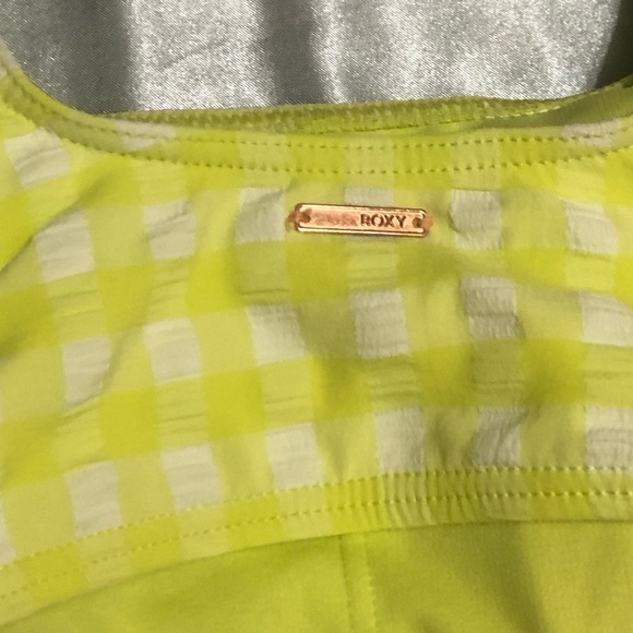 AS IS: Large Roxy Plaid Lime Green/Neon Yellow Bikini Swimsuit Top - Picture 3 of 4